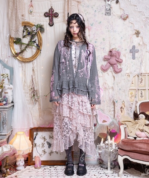 rurumu:（ルルムウ）の「rurumu:/ルルムウ/private collage printed frill cardigan (L（カーディガン/ボレロ・レディース・グレー/ライトブルー/ブラック/ピンク・F）」の5枚目の写真