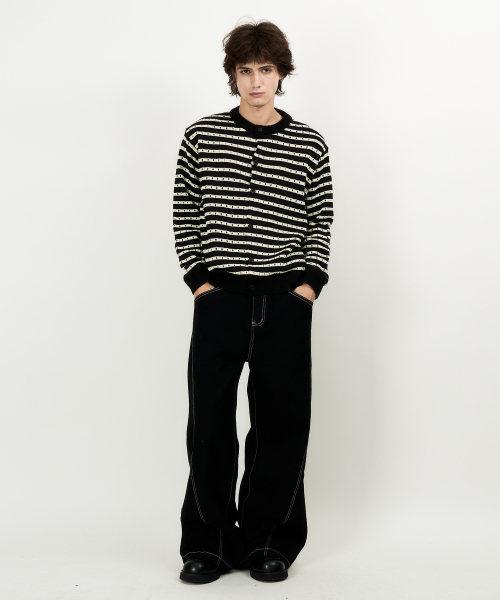DWSE（ディーダブリューエスイー）の「ステッチワイドデニムパンツ（ブラック）（デニムパンツ・メンズ・その他・SMALL/MEDIUM/LARGE/X-LARGE）」の4枚目の写真