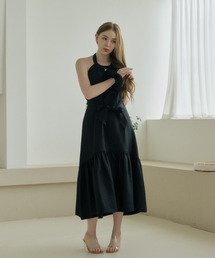 BELLEMA（ベルマ）の「Black Linen Back-Open Ribbon Halterneck Dress（ワンピース）」