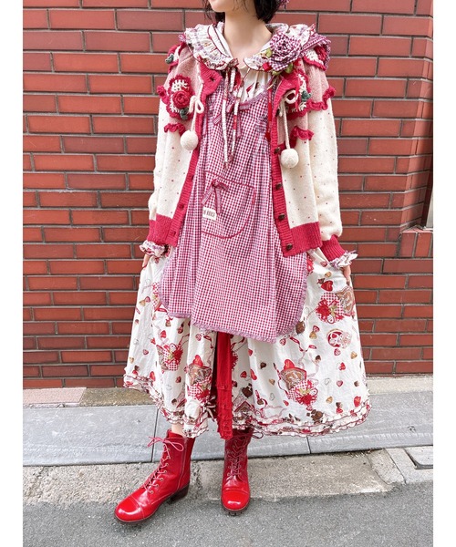 ギンガムチェックフード付きタブリエ