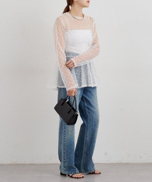 SHENERY（シーナリー）の「ドットチュールブラウス（シャツ/ブラウス・レディース・ブラック/オフホワイト・FREE）」の4枚目の写真