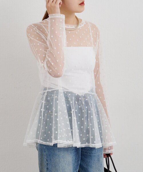 SHENERY（シーナリー）の「ドットチュールブラウス（シャツ/ブラウス・レディース・ブラック/オフホワイト・FREE）」の9枚目の写真