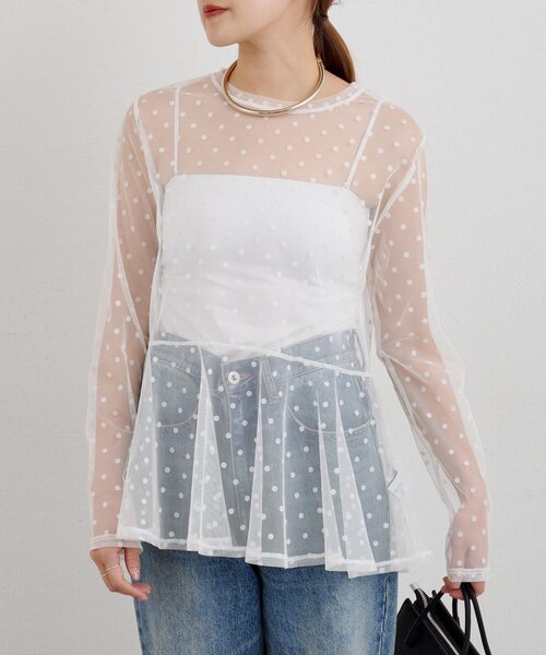 SHENERY（シーナリー）の「ドットチュールブラウス（シャツ/ブラウス・レディース・ブラック/オフホワイト・FREE）」の10枚目の写真