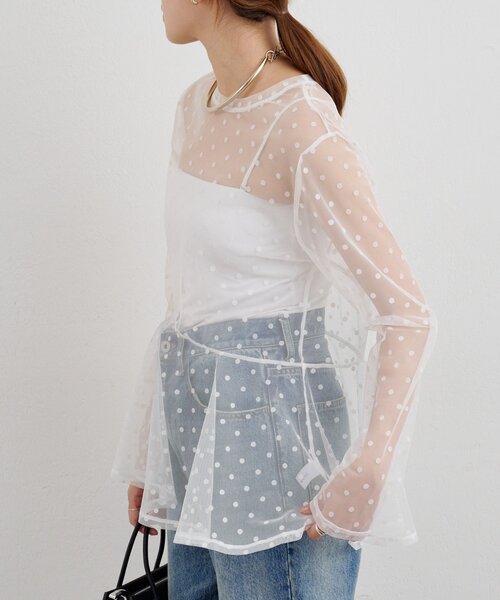 SHENERY（シーナリー）の「ドットチュールブラウス（シャツ/ブラウス・レディース・ブラック/オフホワイト・FREE）」の11枚目の写真