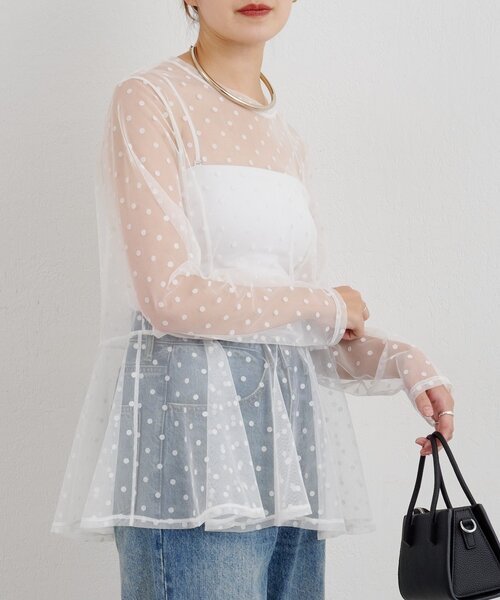 SHENERY（シーナリー）の「ドットチュールブラウス（シャツ/ブラウス・レディース・ブラック/オフホワイト・FREE）」の13枚目の写真