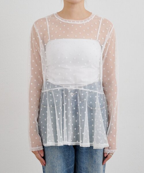SHENERY（シーナリー）の「ドットチュールブラウス（シャツ/ブラウス・レディース・ブラック/オフホワイト・FREE）」の14枚目の写真