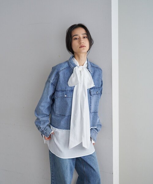 SHENERY（シーナリー）の「デニムオーバーショートシャツ（シャツ/ブラウス・レディース・ホワイト/ブルー・FREE）」の12枚目の写真