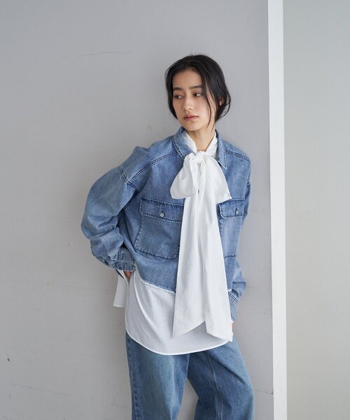 SHENERY（シーナリー）の「デニムオーバーショートシャツ（シャツ/ブラウス・レディース・ホワイト/ブルー・FREE）」の13枚目の写真