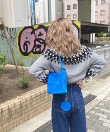 ISOOK | スエードラウンドショルダーバッグ(comochi select) / ハンドバッグ 肩掛け ２点セット キーホルダー チャーム 筒形 ブルー ブラック 青 黒 無地(ハンドバッグ)