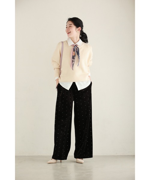 cawaii(カワイイ)の「(黒)ささやかな煌めき放つドット柄ベロアパンツ(その他パンツ・レディース・ブラック・FREE)」の2枚目の写真