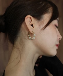 ニュアンスメタル&パールフープピアス / ニッケルフリー