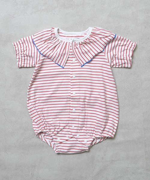 LaStella（ラステラ）の「メロウカラーボーダーボディシャツ/baby（ロンパース・キッズ・レッド/ベージュ/ライトブルー・80/70）」の3枚目の写真