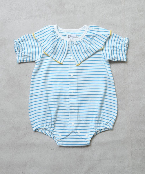 LaStella（ラステラ）の「メロウカラーボーダーボディシャツ/baby（ロンパース・キッズ・レッド/ベージュ/ライトブルー・80/70）」の2枚目の写真