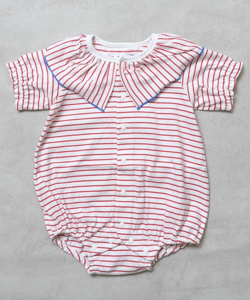 LaStella（ラステラ）の「メロウカラーボーダーボディシャツ/baby（ロンパース・キッズ・レッド/ベージュ/ライトブルー・80/70）」の4枚目の写真