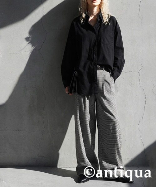 antiqua（アンティカ）の「綿100％  シャツ（シャツ/ブラウス・レディース・ブルー/ブラック・ONESIZE）」の3枚目の写真