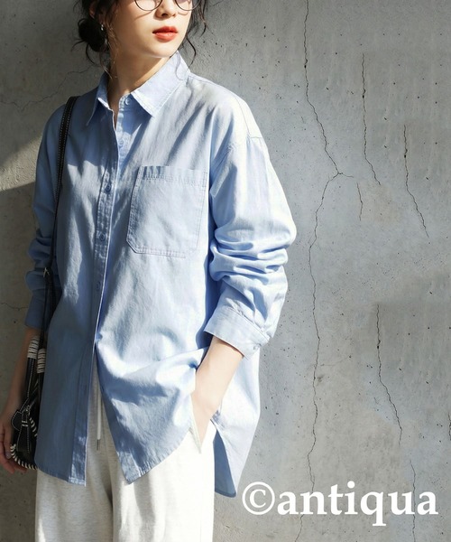 antiqua（アンティカ）の「綿100％  シャツ（シャツ/ブラウス・レディース・ブルー/ブラック・ONESIZE）」の6枚目の写真