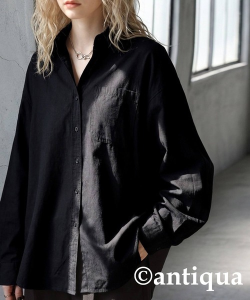 antiqua（アンティカ）の「綿100％  シャツ（シャツ/ブラウス・レディース・ブルー/ブラック・ONESIZE）」の4枚目の写真