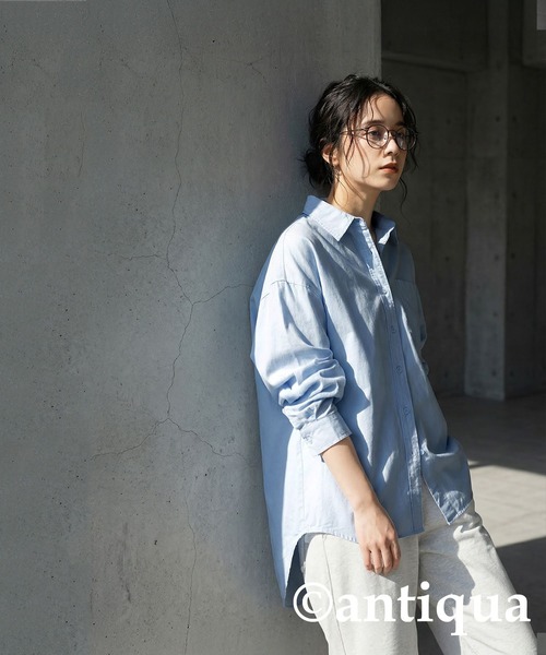 antiqua（アンティカ）の「綿100％  シャツ（シャツ/ブラウス・レディース・ブルー/ブラック・ONESIZE）」の7枚目の写真