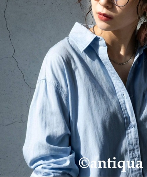 antiqua（アンティカ）の「綿100％  シャツ（シャツ/ブラウス・レディース・ブルー/ブラック・ONESIZE）」の9枚目の写真