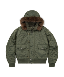 AAKAM(�A�[�J��)��Hooded Fur MA-1 Jacket (Khaki)(MA-1)