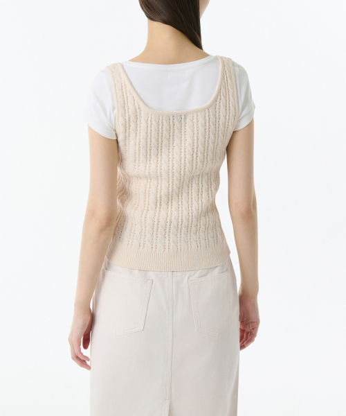 MUSINSA STANDARD WOMAN（ムシンサスタンダードウーマン）の「ウィメンズケーブルニットスリーブレストップ [クリーム]（ニット/セーター・レディース・その他・LARGE/MEDIUM/SMALL/X-SMALL）」の2枚目の写真