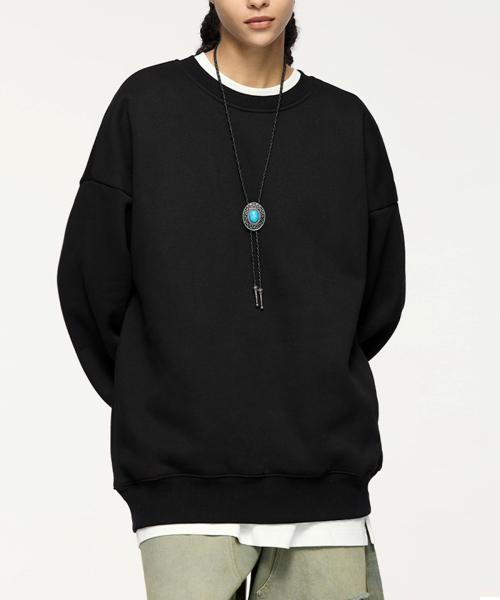 BUTTON SEOUL(ボタンソウル)の「エッセンシャルオーバーサイズクルーネック起毛ヘビースウェットシャツ(6 COLORS)(スウェット・メンズ・ブラック/カーキ/ダークパープル/チャコール/ホワイト/ライトグレー・MEDIUM/LARGE/X-LARGE)」の12枚目の写真