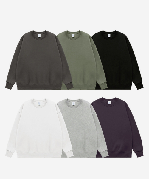 BUTTON SEOUL(ボタンソウル)の「エッセンシャルオーバーサイズクルーネック起毛ヘビースウェットシャツ(6 COLORS)(スウェット・メンズ・ブラック/カーキ/ダークパープル/チャコール/ホワイト/ライトグレー・MEDIUM/LARGE/X-LARGE)」の13枚目の写真