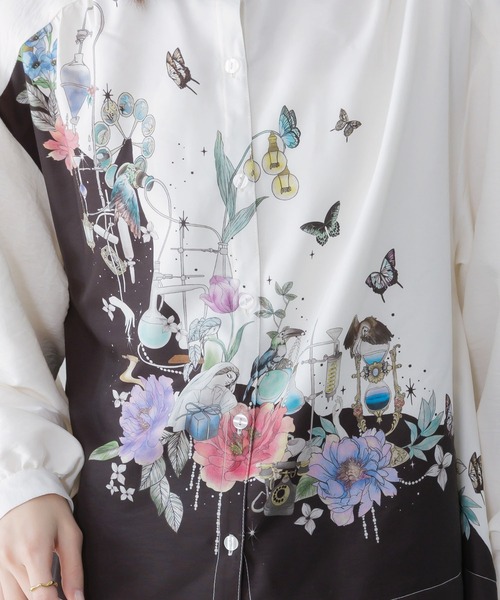 iS ScoLar（イズスカラー）の「561202：布帛ｘシフォン異素材切替バイカラー花柄シャツ（シャツ/ブラウス・レディース・パープル/オフホワイト・M）」の5枚目の写真