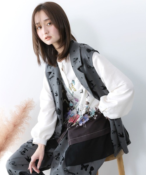 iS ScoLar（イズスカラー）の「561202：布帛ｘシフォン異素材切替バイカラー花柄シャツ（シャツ/ブラウス・レディース・パープル/オフホワイト・M）」の12枚目の写真