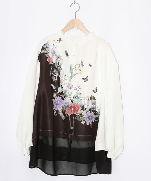 iS ScoLar（イズスカラー）の「561202：布帛ｘシフォン異素材切替バイカラー花柄シャツ（シャツ/ブラウス・レディース・パープル/オフホワイト・M）」の13枚目の写真