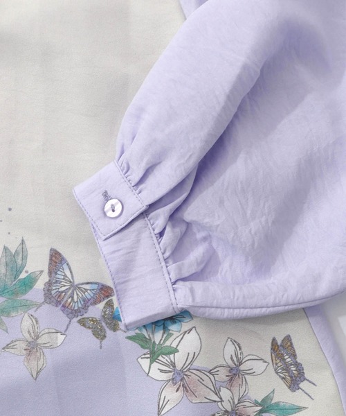 iS ScoLar（イズスカラー）の「561202：布帛ｘシフォン異素材切替バイカラー花柄シャツ（シャツ/ブラウス・レディース・パープル/オフホワイト・M）」の8枚目の写真