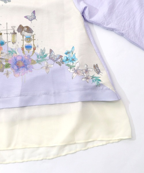 iS ScoLar（イズスカラー）の「561202：布帛ｘシフォン異素材切替バイカラー花柄シャツ（シャツ/ブラウス・レディース・パープル/オフホワイト・M）」の9枚目の写真