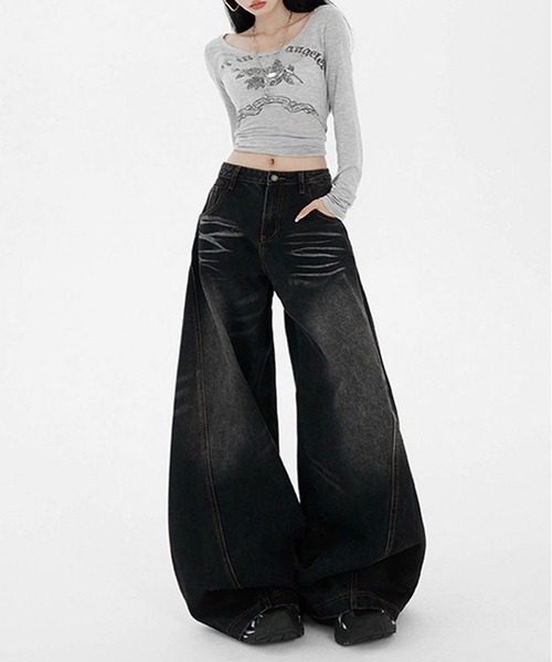 JOHNNY WOLF(ジョニーウルフ)の「KAINE ワイドバギー バレル デニムパンツ(デニムパンツ・メンズ・ブルー/ブラック・L/M/S)」の12枚目の写真