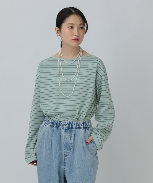 LEPSIM(レプシィム)の「細ピッチボーダーロンT 634629(Tシャツ/カットソー・レディース・グリーン/ブラック/オフホワイト・FREE)」の1枚目の写真