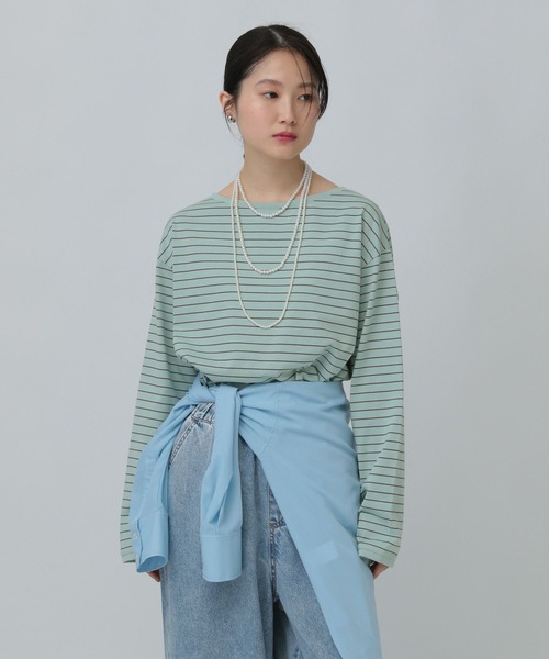 LEPSIM(レプシィム)の「細ピッチボーダーロンT 634629(Tシャツ/カットソー・レディース・グリーン/ブラック/オフホワイト・FREE)」の14枚目の写真