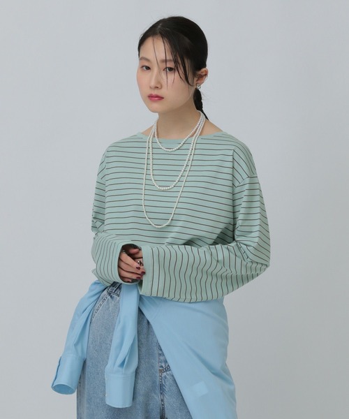 LEPSIM(レプシィム)の「細ピッチボーダーロンT 634629(Tシャツ/カットソー・レディース・グリーン/ブラック/オフホワイト・FREE)」の15枚目の写真