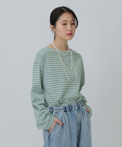 LEPSIM(レプシィム)の「細ピッチボーダーロンT 634629(Tシャツ/カットソー・レディース・グリーン/ブラック/オフホワイト・FREE)」の16枚目の写真