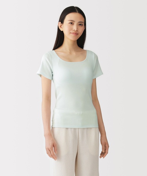 セール】婦人 なめらかリブブラ半袖Tシャツ（インナーウェア/肌着