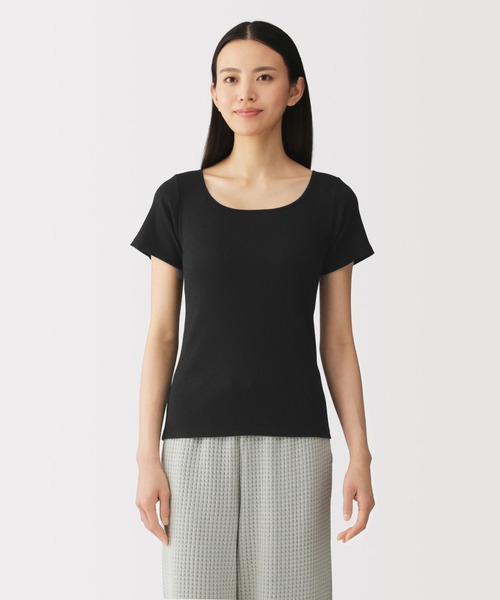 無印良品（ムジルシリョウヒン）の「婦人　なめらかリブブラ半袖Ｔシャツ（インナーウェア/肌着・レディース・ライトブルー/ブラック/オフホワイト・M/S/XL/L）」の3枚目の写真