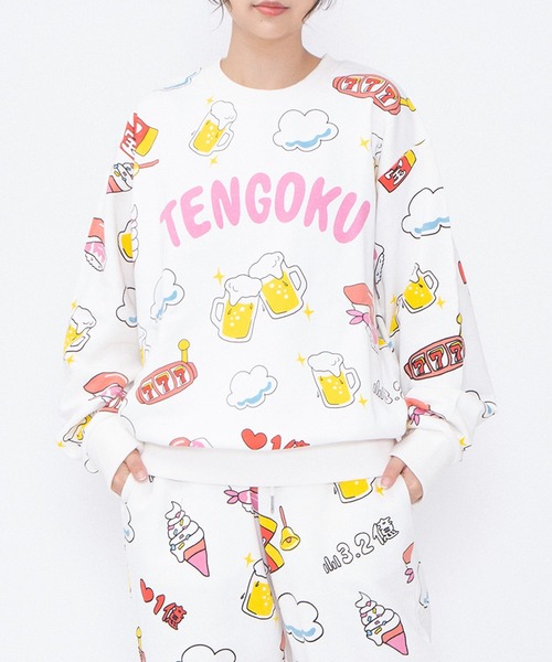 PUNYUS（プニュズ）の「【新サイズ】天国と地獄総柄スウェット（スウェット・レディース・ホワイト/スミクロ・2/1/3/4/5）」の2枚目の写真