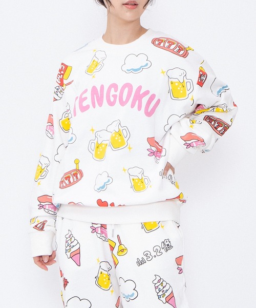 PUNYUS（プニュズ）の「【新サイズ】天国と地獄総柄スウェット（スウェット・レディース・ホワイト/スミクロ・2/1/3/4/5）」の7枚目の写真