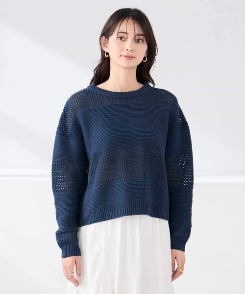 a.v.v(アーヴェヴェ)の「メッシュボーダーニット(ニット/セーター・レディース・ネイビー/レッド/アイボリー・40/38)」の5枚目の写真