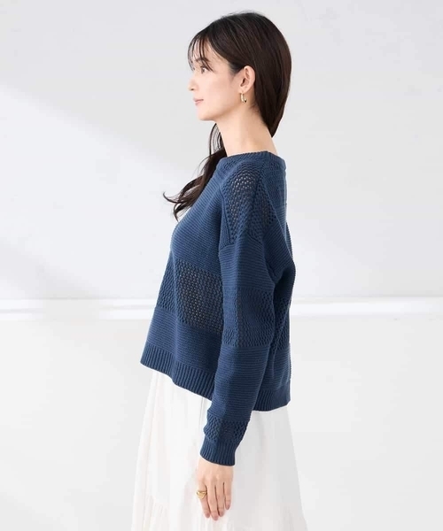 a.v.v(アーヴェヴェ)の「メッシュボーダーニット(ニット/セーター・レディース・ネイビー/レッド/アイボリー・40/38)」の6枚目の写真