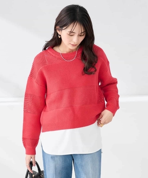 a.v.v(アーヴェヴェ)の「メッシュボーダーニット(ニット/セーター・レディース・ネイビー/レッド/アイボリー・40/38)」の14枚目の写真