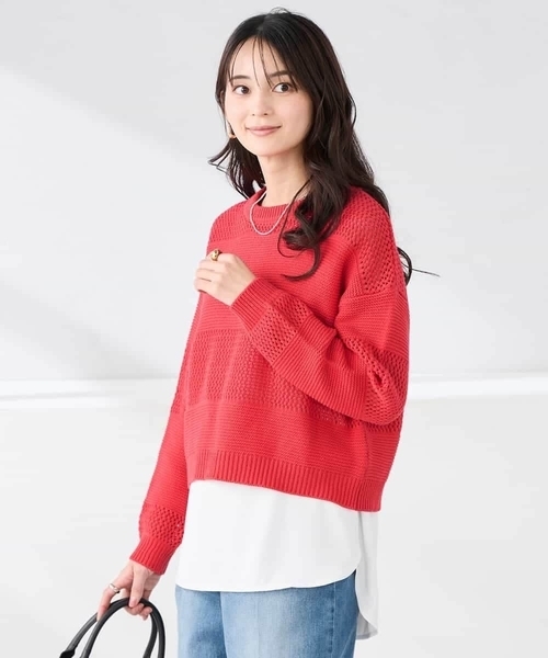 a.v.v(アーヴェヴェ)の「メッシュボーダーニット(ニット/セーター・レディース・ネイビー/レッド/アイボリー・40/38)」の15枚目の写真