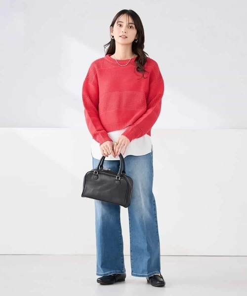 a.v.v(アーヴェヴェ)の「メッシュボーダーニット(ニット/セーター・レディース・ネイビー/レッド/アイボリー・40/38)」の16枚目の写真