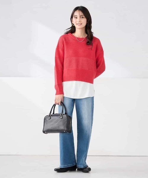 a.v.v(アーヴェヴェ)の「メッシュボーダーニット(ニット/セーター・レディース・ネイビー/レッド/アイボリー・40/38)」の18枚目の写真