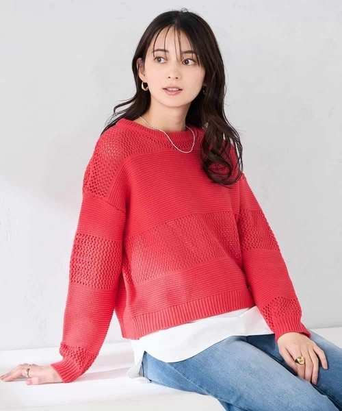 a.v.v(アーヴェヴェ)の「メッシュボーダーニット(ニット/セーター・レディース・ネイビー/レッド/アイボリー・40/38)」の20枚目の写真