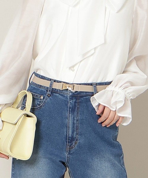 WILLSELECTION（ウィルセレクション）の「ゴールドバックルゴムベルト（ベルト・レディース・ブラック/オフホワイト・FREE）」の2枚目の写真