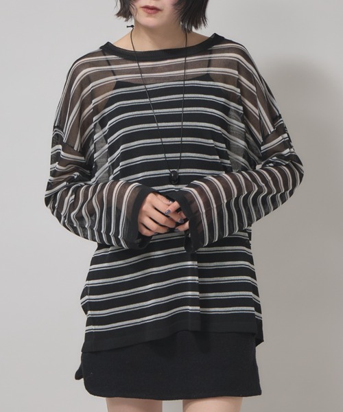leimn(レイムン)の「シアーボーダープルオーバー(Tシャツ/カットソー・レディース・ブラック/ピンク・M)」の2枚目の写真